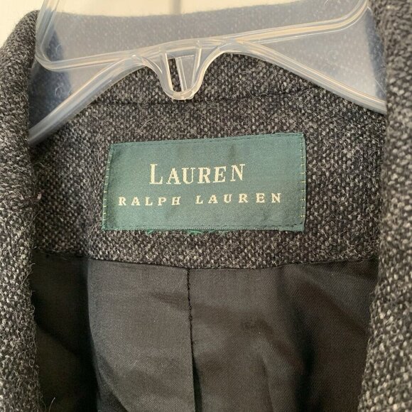 Lauren Ralph Lauren Womens 10 Single Breasted Long Jacket Black Gray Wool Tweed - Picture 4 of 15